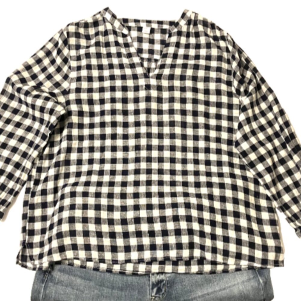 Old Navy Checkered Navy/White Large Long Sleeve Top (502)